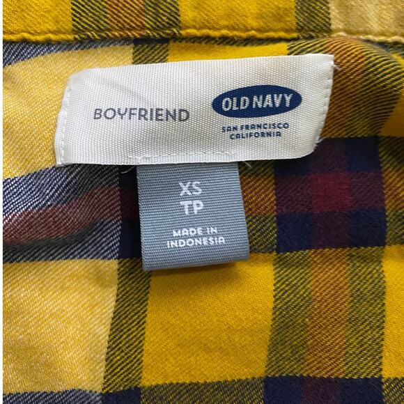 Old Navy Boyfriend Flannel Popover Shirt Yellow Plaid 1/2 Button Up Hi-Lo XS - Picture 4 of 11